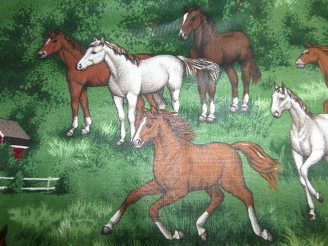 FABRIC - HORSES, FIELD, AND BARN PRINT COTTON