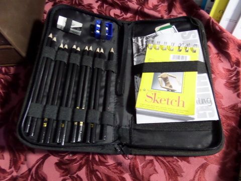 WOW!   AWESOME SKETCHING LOT, PAPER, PENCILS, 2 DRAWER STORAGE AND MORE