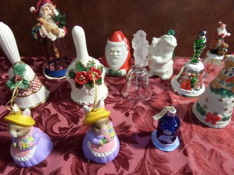 HOLIDAY BELLS, LENOX, SILVER PLATED SANTA BELL AND MANY MORE