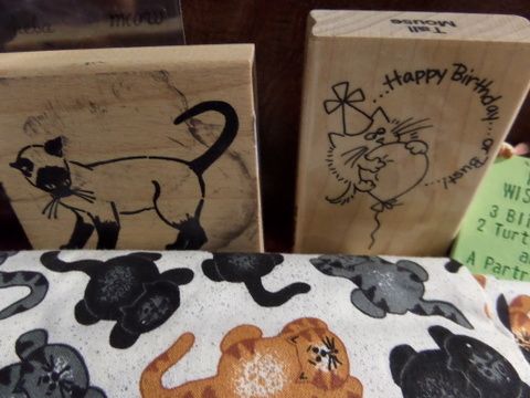 CATS, CATS AND MORE CATS!  FABRIC, STAMPS, APLIQUES, COLORING BOOK, BELL AND MORE