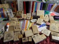 SCRAPBOOKING - RUBBER STAMPS, TAPE, INK PADS, PAPER  - CRAZY HUGE LOT