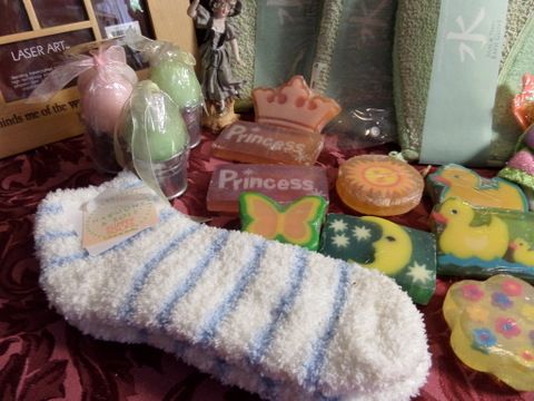LUXURY BATHTIME GLOVES, GLYCERIN SOAPS CANDLES AND MORE