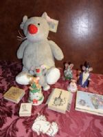 MICE!!!! RUBBER STAMPS, PLUSH BIG AND LITTLE MOUSE, CURIO MICE