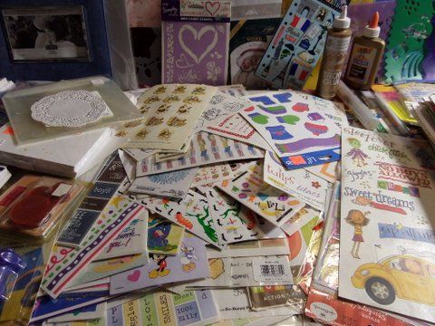 SCRAPBOOKIING - STENCILS, STICKERS   LOTS OF THEM, PAPER, TAPE RUNNER