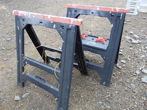 HANDY PERSON LOT, SHELVING BRACKETS, SAW HORSES, MOTION LIGHT AND MORE