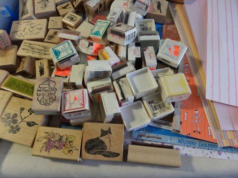 SCRAPBOOKING - PAPER, CARDSTOCK, OVER 80 RUBBER STAMPS AND 30 INK PADS 