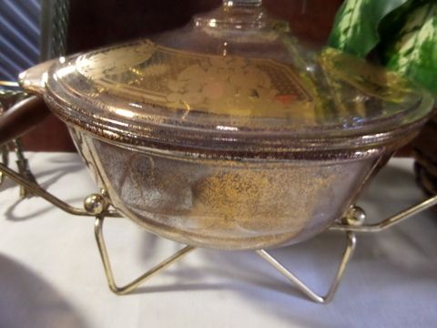 VINTAGE GLASSWARE,  AND CERAMICS - LAZY SUSAN CHAFING DISH & A COUPLE OF ANTIQUE PIECES