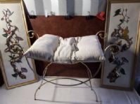 VANITY BENCH AND PICTURE SET OF BUTTERFLIES AND HUMMINGBIRDS