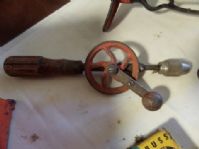 VINTAGE HAND DRILLS WITH TOOL BOX AND HARD HAT