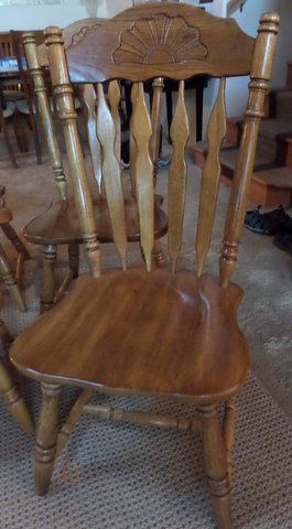 SIX BEAUTIFUL WOOD CHAIRS WITH CARVED BACK