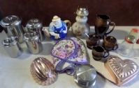 STAINLESS STEEL CANISTERS & SALT CELLAR, DECORATIVE TEAPOT, COFFEE SERVING SET AND MORE