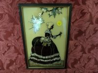  VINTAGE BEAUTIFUL VICTORIAN GIRL IN OLD FASHIONED GARDEN ARTWORK ON GLASS