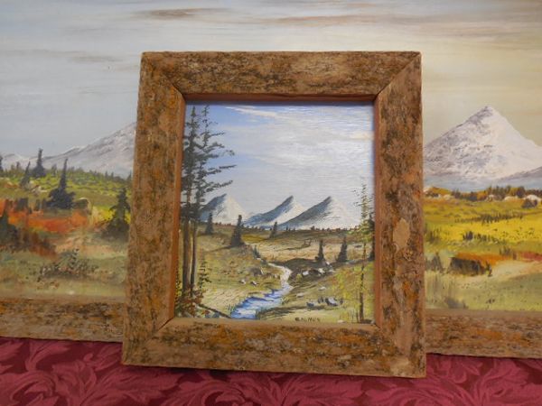 ORIGINAL  PAINTINGS OF THE THREE SISTERS MOUNTAINS IN OREGON BY H.W. SALMON RUSTIC BARN WOOD FRAMES