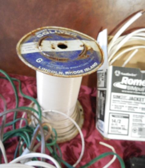 ELECTRICAL WIRE AND EXTENSION CORDS, VINTAGE AMP METER & HANDY WIRE WINDER