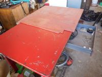 GREAT STURDY METAL RED WORK TABLE WITH DRAWER AND RUBBER MAT