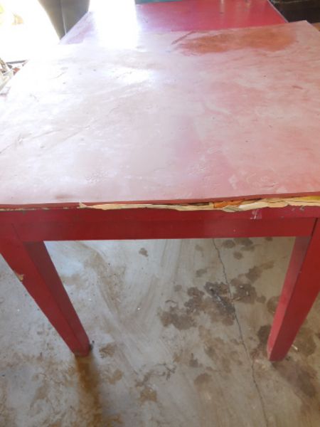 GREAT STURDY METAL RED WORK TABLE WITH DRAWER AND RUBBER MAT