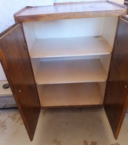 WOODEN  CABINET WITH RAISED LIP ON THREE SIDES