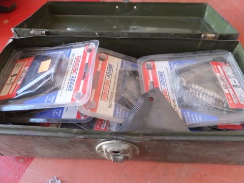REPLACEMENT BLADES FOR A SICKLE MOWER BAR & METAL TOOL BOX FOR STORAGE