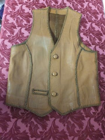 BACK TO THE 70'S VINTAGE CUSTOM MADE ALL LEATHER VEST WITH WATCH FOB POCKET