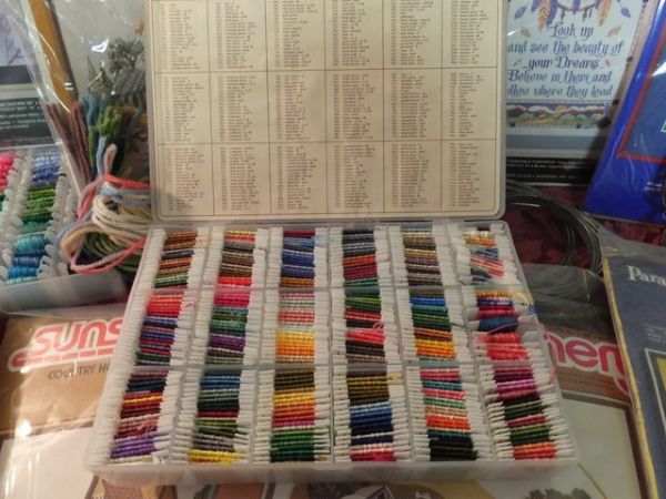 HUGE EMBROIDERY LOT WITH LOADS OF THREAD AND CREWEL KITS