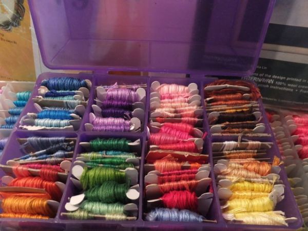 HUGE EMBROIDERY LOT WITH LOADS OF THREAD AND CREWEL KITS