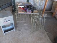 WIRE DOG CRATES, METAL DOG FOOD FEEDER AND STORAGE PLUS SUPPLIES