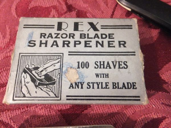 VINTAGE RUSSIAN LEATHER STROP, STRAIGHT RAZORS AND BLADE SHARPENER