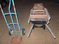 LARGE WHEELBARROW, DOLLY, AND 4 FOOT LADDER