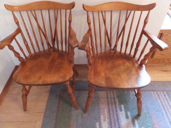 TWO SOLID WOOD MAPLE CAPTAIN'S CHAIRS