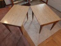 TWO MATCHING VINTAGE WOOD SIDE TABLES WITH MARBLE STONE TOPS 