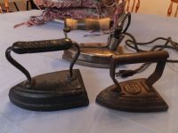 2 ANTIQUE FLAT IRONS & A VINTAGE ELECTRIC IRON