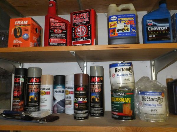 GREAT GARAGE SHELF LOT - ALL CONTENTS OF 2 SHELVES