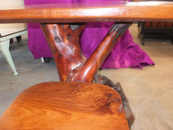 ONE OF A KIND HANDMADE ONE PIECE TABLE AND BENCH ON TREE BASE