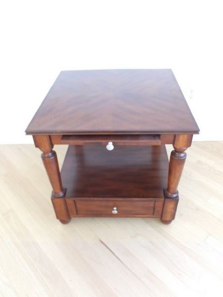 SQUARE WOODEN SIDE TABLE AND VINTAGE WOOD SIDE TABLE
