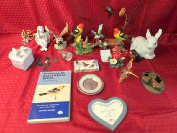 VINTAGE COLLECTIBLE BIRD FIGURINES AND  MUSIC BOX BUNNY