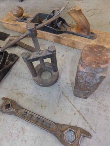 ANTIQUE AND VINTAGE TOOLS, PLANES, PITTS WRENCH, ICE TONGS AND MORE