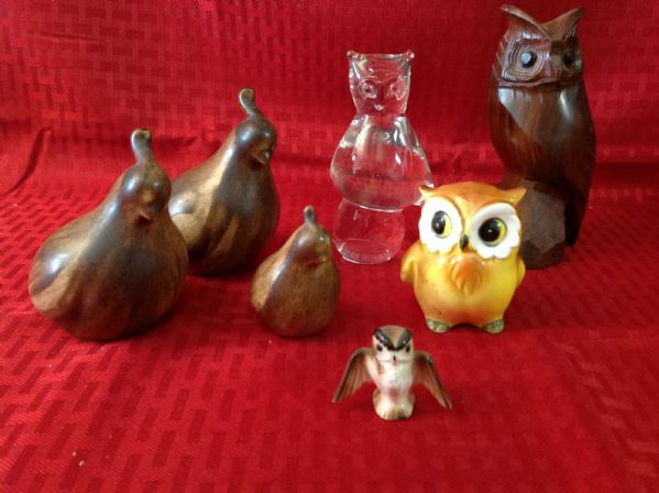 VINTAGE OWLS AND ARTIST SIGNED QUAIL FAMILY
