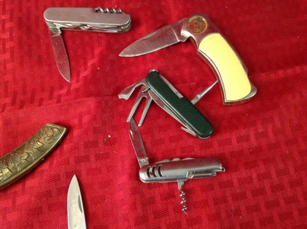 SIX KNIVES - MULTI-TOOLS, WINCHESTER, CHINESE DAGGER WITH SHEATH