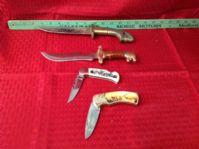 FOUR COLLECTIBLE KNIVES - FANTASY TIGER, SNAKE PIT & REINDEER FOLDING KNIVES