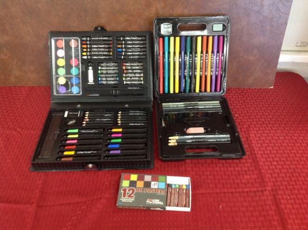 ART KITS WITH PASTElS, WATER COLORS, & PENCILS 