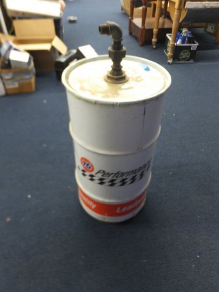 76 PERFORMANCE OIL BARREL WITH PAINT THINNER INSIDE