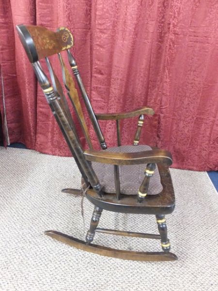 VINTAGE TALL BACK WOODEN ROCKING CHAIR