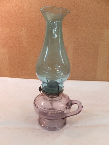 VINTAGE EAGLE HURRICANE LAMP WITH PURPLE GLASS BASE