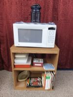 MICROWAVE, SHELVING UNIT, COOKBOOKS, RECIPES AND LOTS MORE!