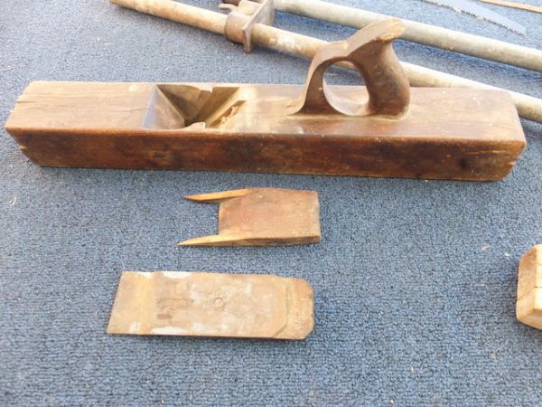 ANTIQUE  WOODEN  BLOCK PLANES, CLAMPS, PIPE CLAMPS AND SAWS