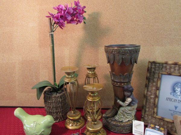 GIFT LOT PRIMARILY TROPICAL, VASE, FRAME, ORCHID, & LOTS MORE