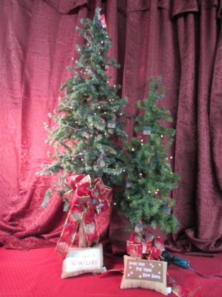 TWO WOODLAND REAL TRUNK CHRISTMAS TREES