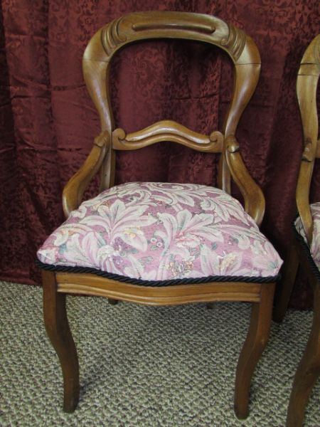 TWO ANTIQUE VICTORIAN PERIOD BALOON DINING CHAIRS