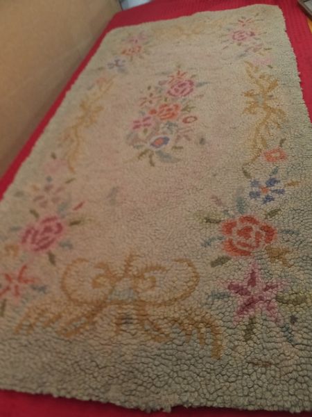 TWO VINTAGE ITEMS - HOOKED RUG AND ORIGINAL WATER COLOR