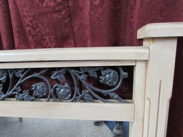 BEAUTIFUL SHABBY CHIC WOOD FRAMED MIRROR WIITH WROUGHT IRON ACCENT